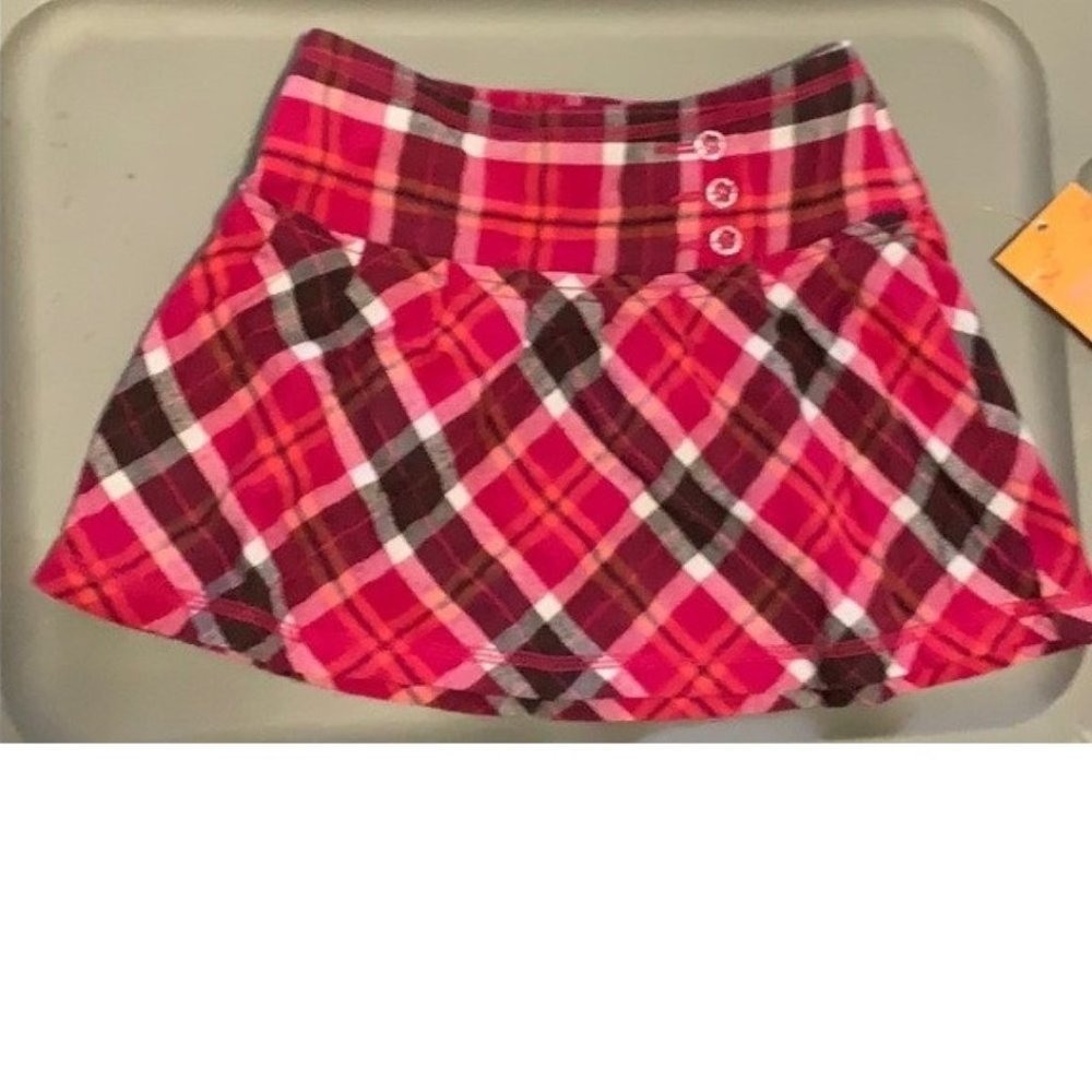 Girls Flannel Skirt 6 Pink Brown Plaid Pleated Pull On Elastic Waist Sonoma
